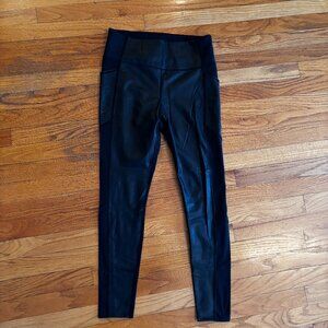 Athleta Gleam Chaturanga to Town Tight Black Faux Leather Leggings - Size Medium